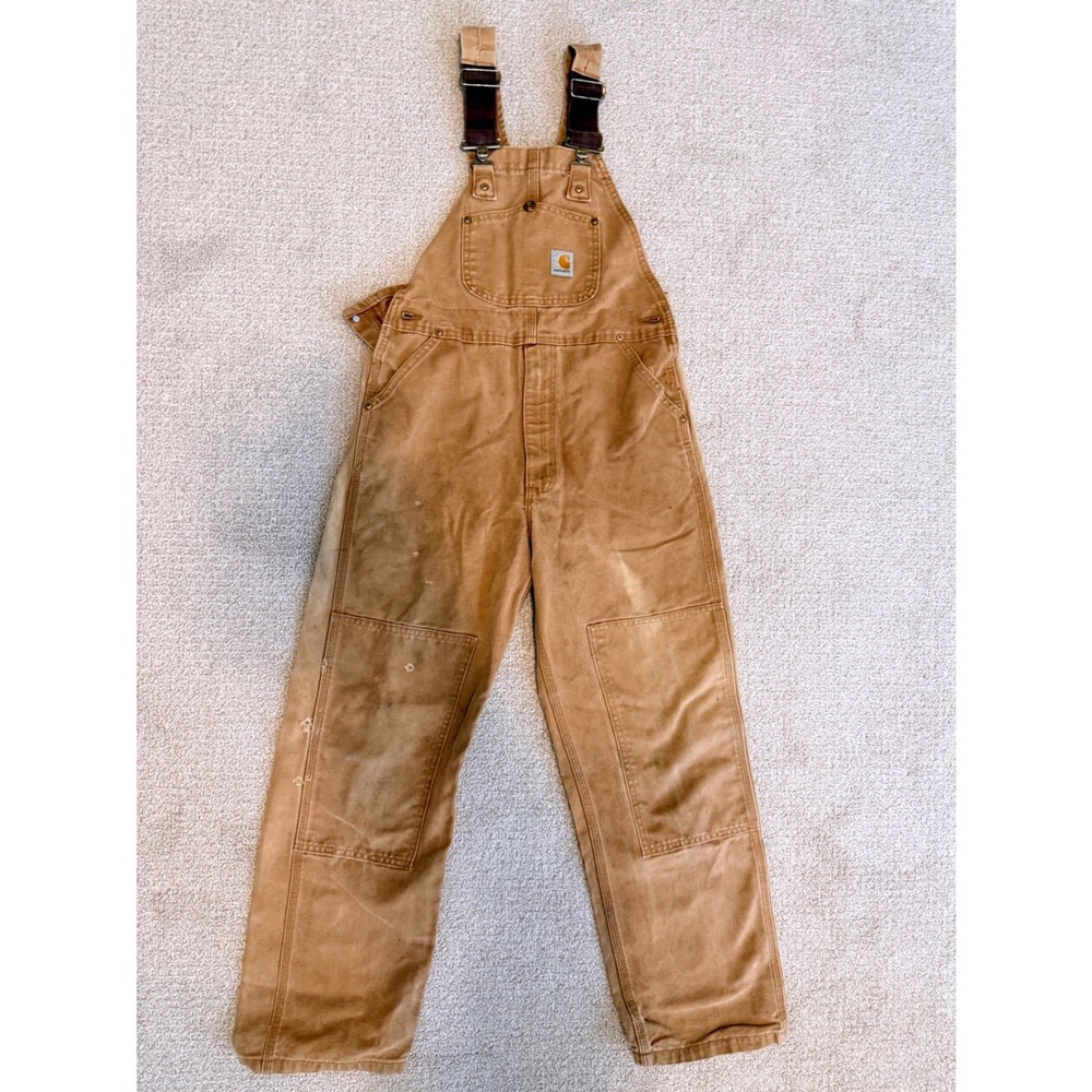 Carhartt Youth XL Brown Cotton Canvas Double Knee Bib Overalls Vintage Workwear